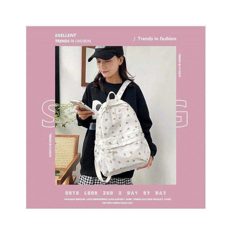 Rucksack im japanischen Stil mit Blumenmuster für Damen - Harajuku-Print, doppelte Schultergurte, koreanische Version, geeignet für Mittelschülerinnen