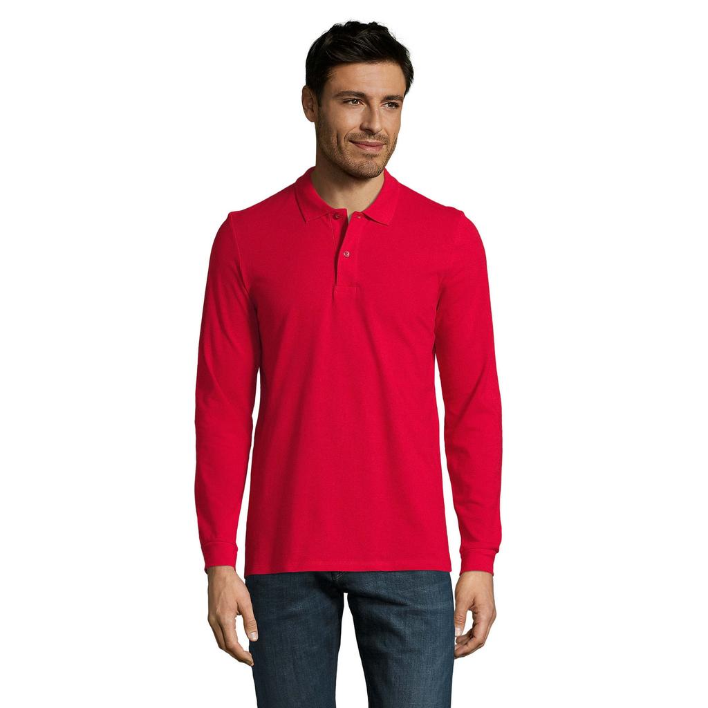 Mens Perfect Plain Pique Long-Sleeved Polo Shirt