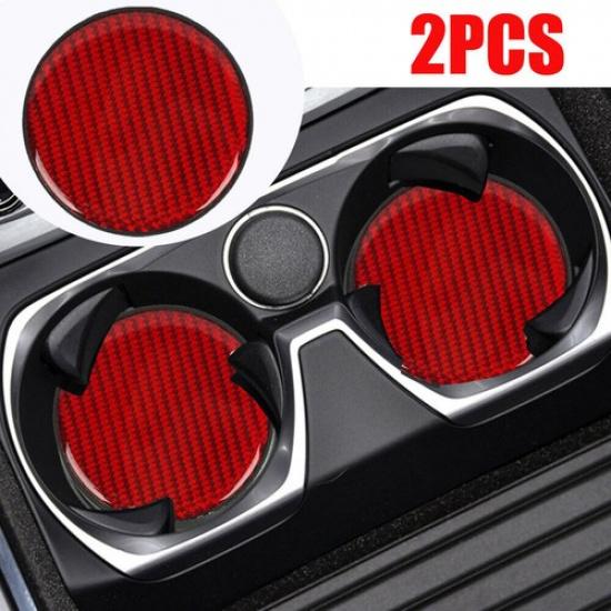 Red Carbon Fiber Car Cup Holder Pad Water Cup Slot Non-Slip Mat Accessories 2PCS
