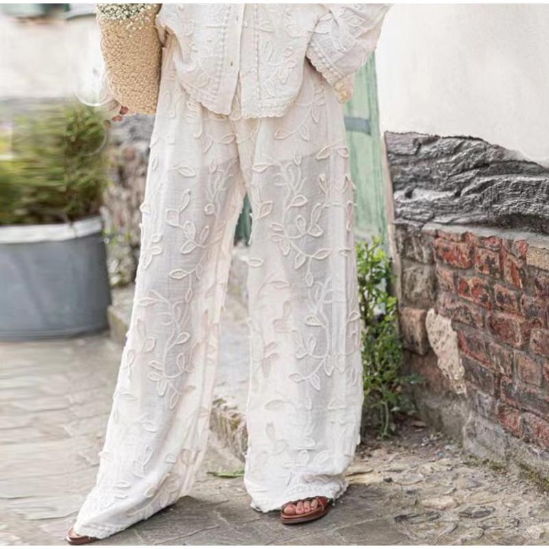Camicia Pantaloni Tuta Donna Larga Monopetto Manica Lunga Top Gamba Larga Pantaloni Donna Tuta Estiva Set