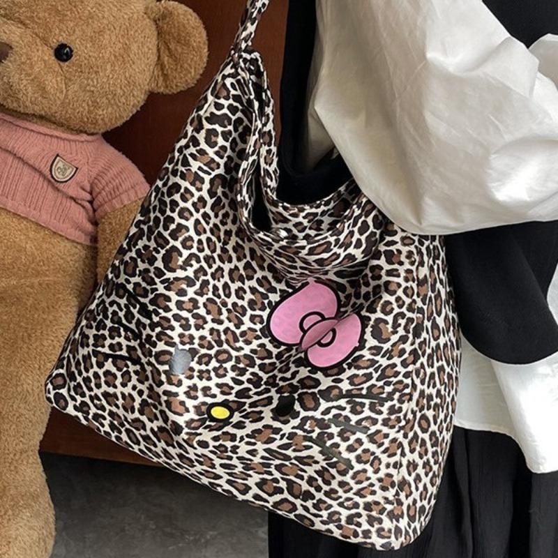 New Trendy Leopard Print Large-capacity Tote Bag Versatile Shoulder Messenger Bag, Student Class Canvas Trendy Bag