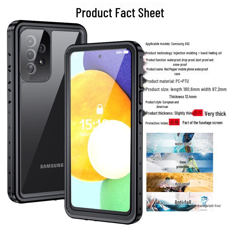 Red Pepper Waterproof Shockproof Case for Samsung A52/A53 - Full Coverage Outdoor & Diving Protection