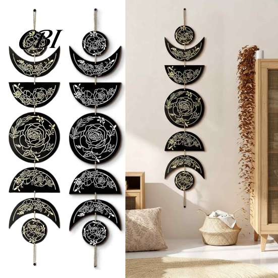 Wall Mounted Art Boho Decoration, Moon Phases Art, Minimalist Star Bohemian Hanging for Home Gothic Witchy Door Pediment Pediments Sign Room