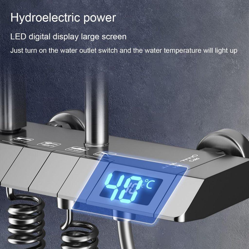 Digital Display Rainfall Shower Brass Shower Set Shower Bathroom Shower Mixer Shower Head Rainshower Head Button Switch Design Hot and Cold