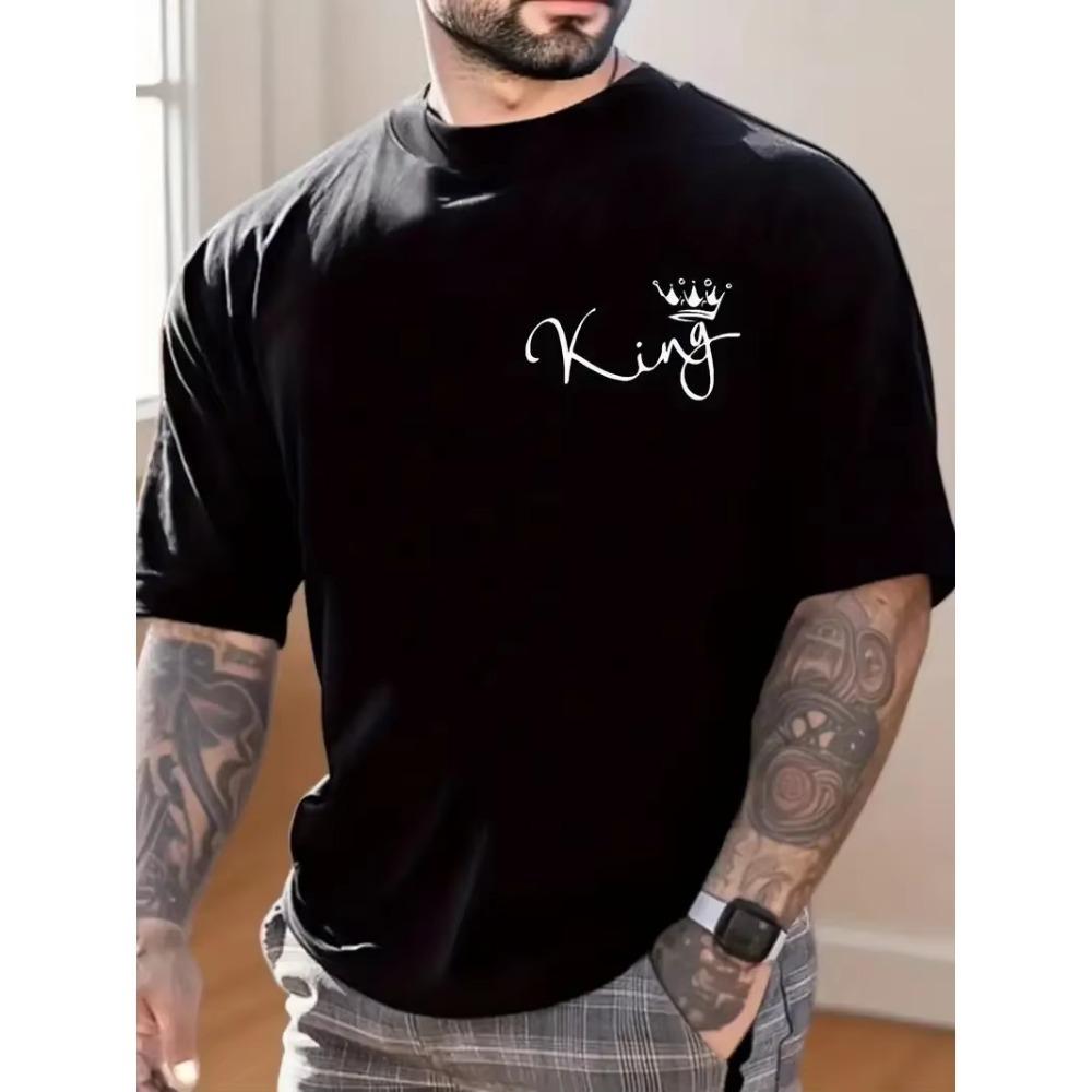 Black king letter graphic printing men's creative top casual short-sleeved round neck cottonT-shirt summer outdoor men's T-shirt