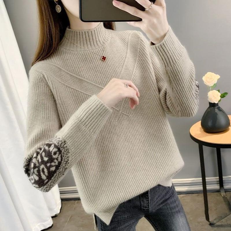 Plus Size Solid Mock Neck Sweater, Casual Long Sleeve Sweater for Fall & Winter, Women's Plus Size Clothing