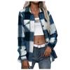 Women's Winter Casual Loose Grinding Wool Plaid Shirt Plush Plaid Shirt Jacket