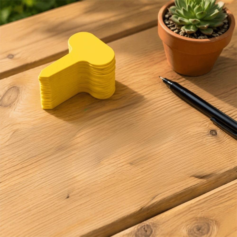 100 Pcs T-Shape Design Plant Labels Yellow T-Type Plant Labels Portable Garden Signs Gardening Use