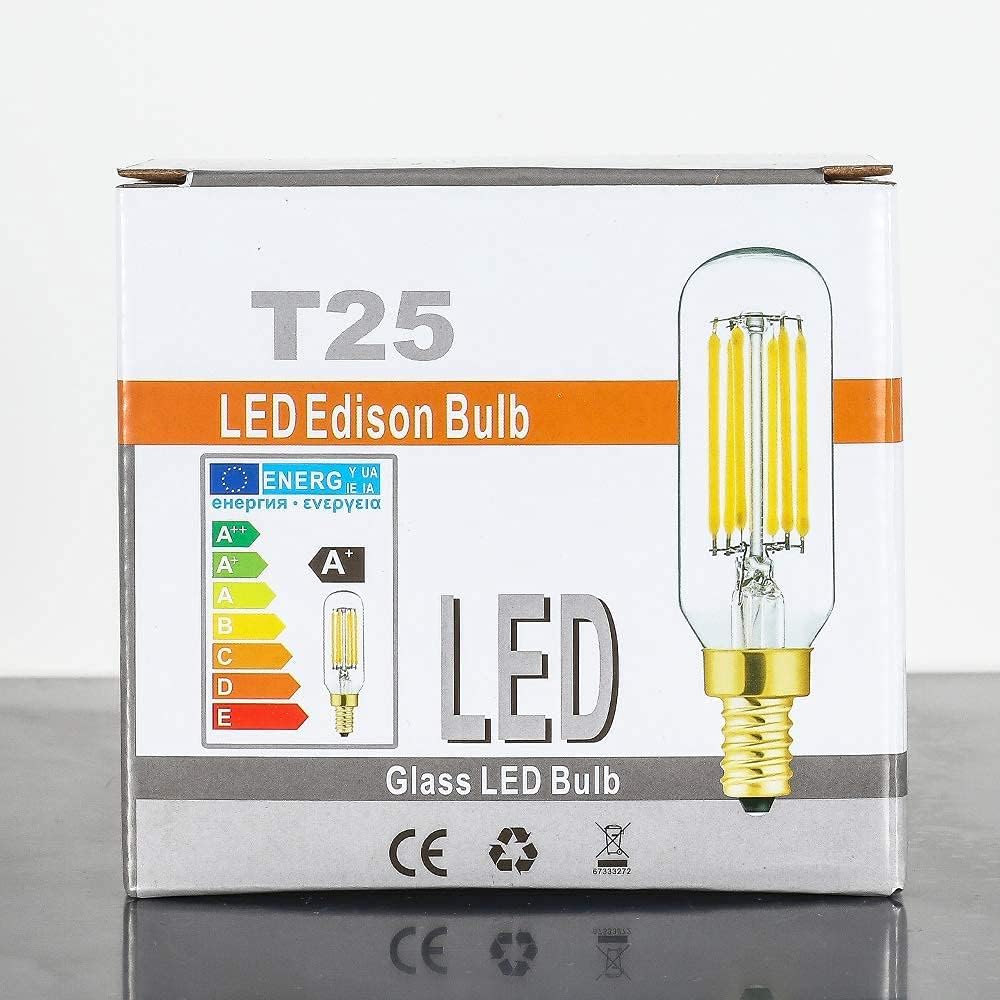 T6 LED Bulb, 60W Candelabra Dimmable Chandelier Light Bulbs 2700K Warm White Clear 600lm 6W E12 Vintage Tube LED Filament Edison Candle Bulb with