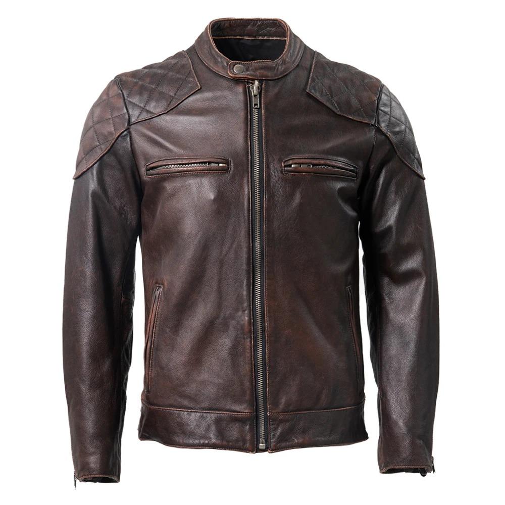 Giacca da motociclista in vera pelle da uomo vintage di taglia cinese, in pelle di mucca naturale, cappotto maschile autunnale