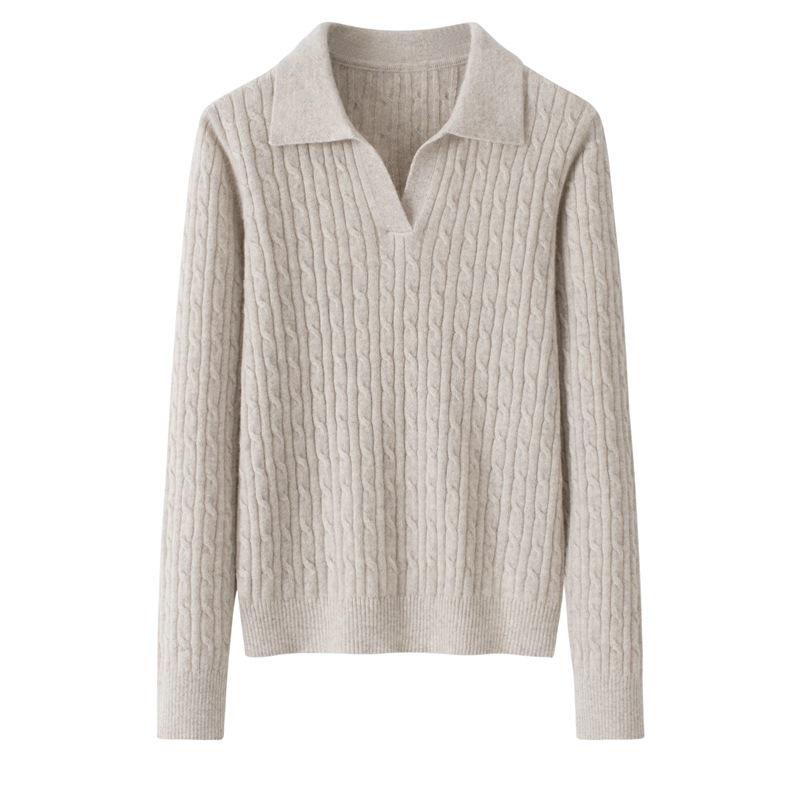 

Women s 100% Pure Cashmere Cable Knit Lapel Sweater - Slimming and Versatile Pullover XL/105 верблюд
