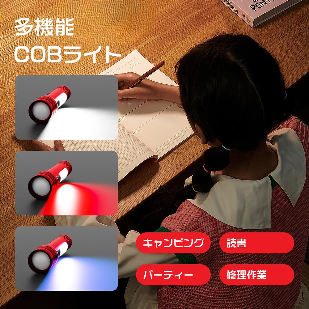 Powerful Flashlight for Disaster Preparedness COB Work Handheld Light with 9 Dimmable USB IP56 Waterproof and Large Powerful High SOS Aluminum