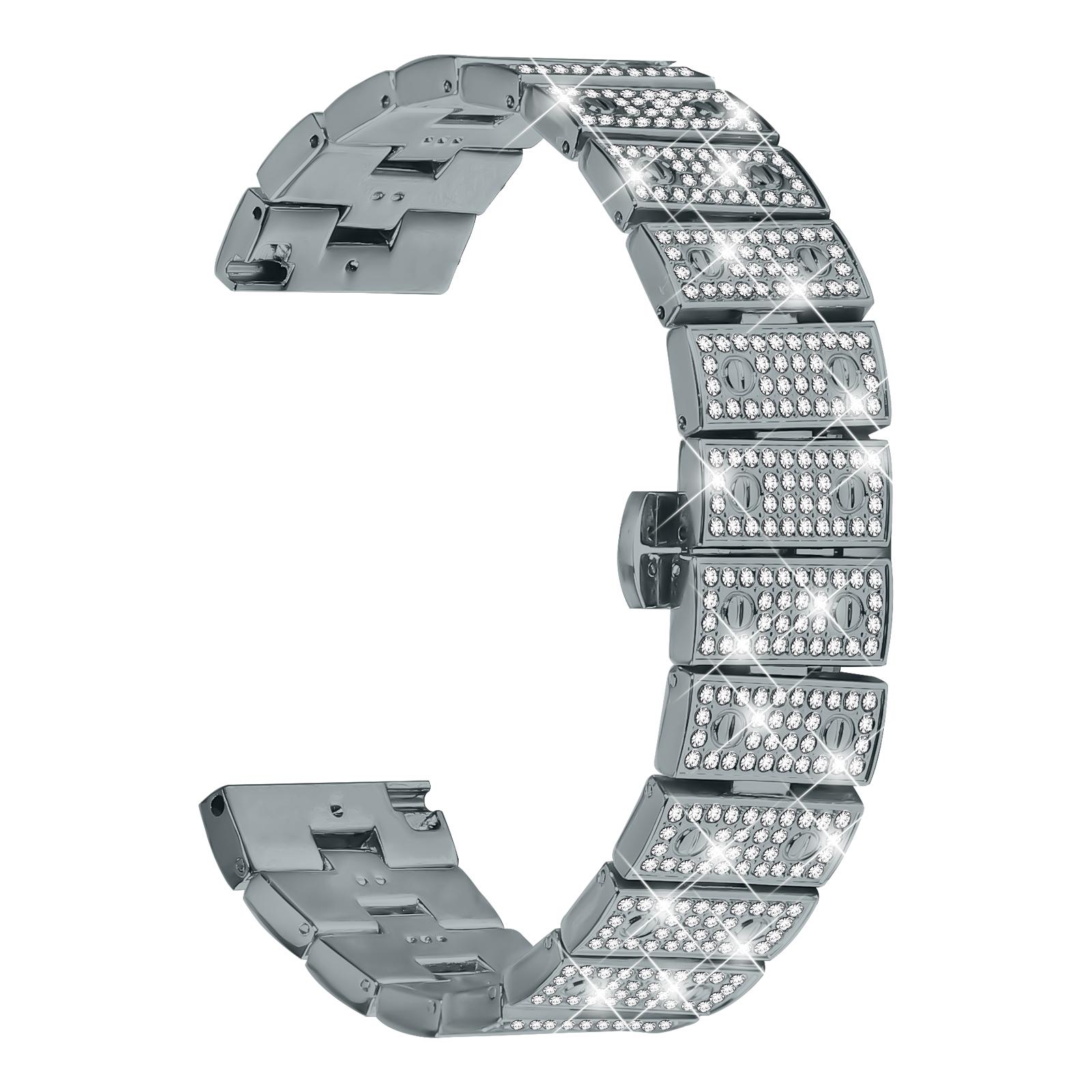 

For Haylou RT2 LS10 Watch Band Alloy Metal Rhinestones Decor Strap with Butterfly Clasp Titanium