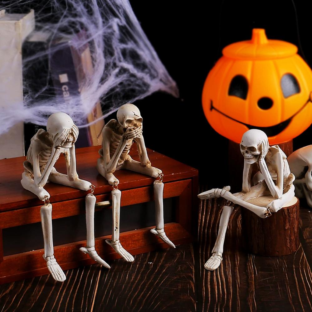 Halloween Statues See Speak Hear No Evil Skeleton Figurine Realistic Skull Decorations Skull Statues Halloween Gothic Home Decor
