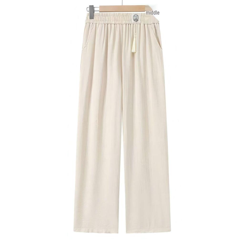 Mid-Rise Elastic Waist Straight-Leg Casual Pants for Mature Women