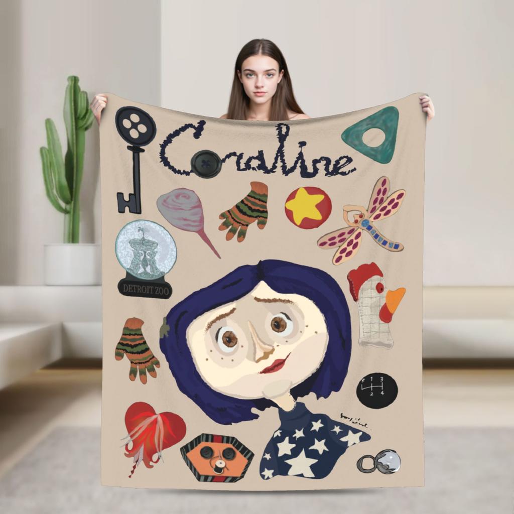 Coraline Artwork Creepy Mother Blankets Fleece Decoration  Multi-function Soft Throw Blanket for Bed Office Rug Piece