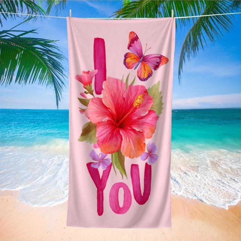 

1pc Valentine Watercolor Hibiscus Flower Butterfly Beach Towel Soft Microfiber Fabric Bath Towels Unisex Large Size Towel for W30*H60(CM)