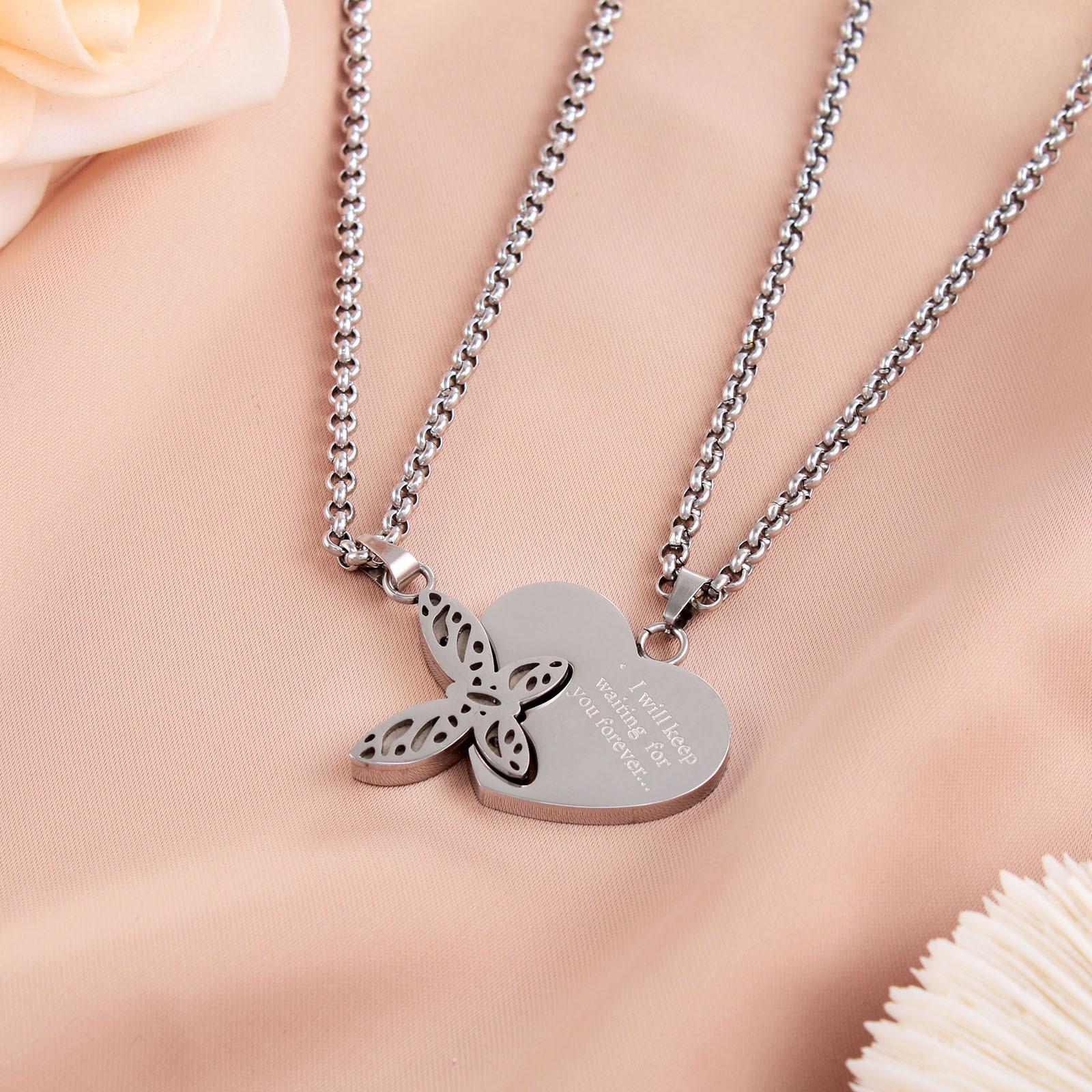 European and American New Love Butterfly Couple Necklace Pair of Style Men and Women Pendant Jewelry 60CM