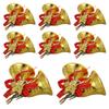 8Pcs Christmas Bells Ornaments Shatterproof Golden Plastic Mini Bells Red Bow Garland Xmas Tree Decoration Gold Tree Ornaments