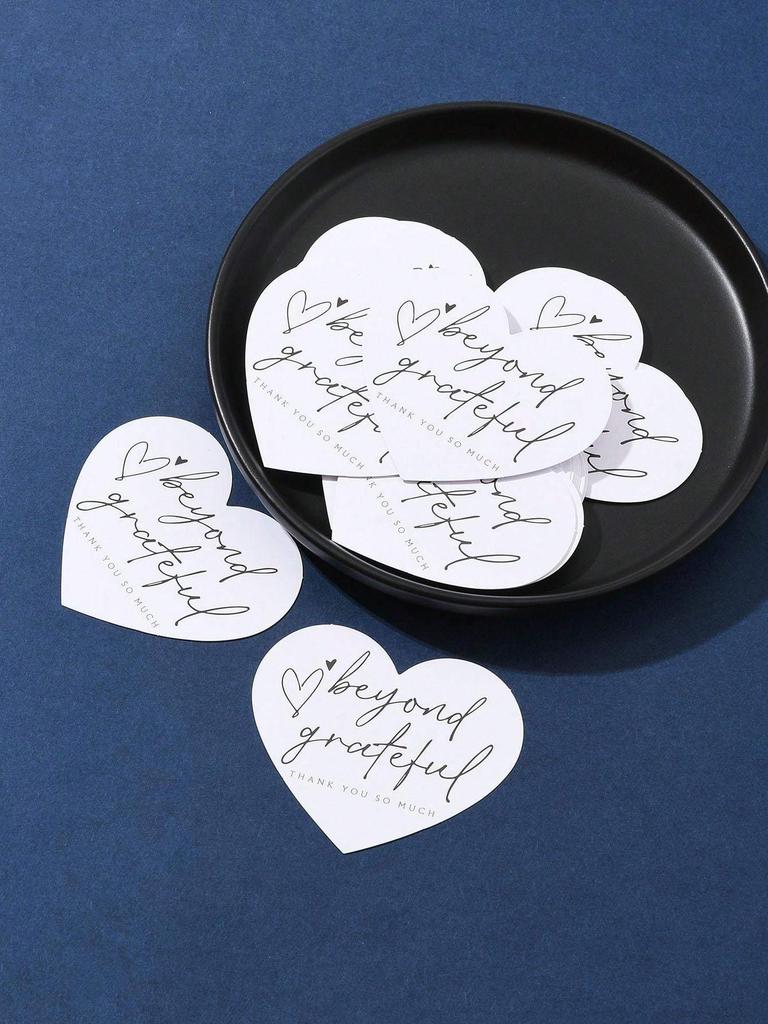 30Pcs/Bag Coated Paper Thank You Greeting Card, Heart with Word Thank You Pattern, 6x7cm