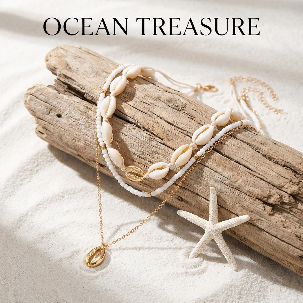 Boho Mehrschichtige Metall Muschel Halskette für Damen Trendy Muschel Seestern Reiskorn Perlen Kette Choker Sommer Strandparty Schmuck