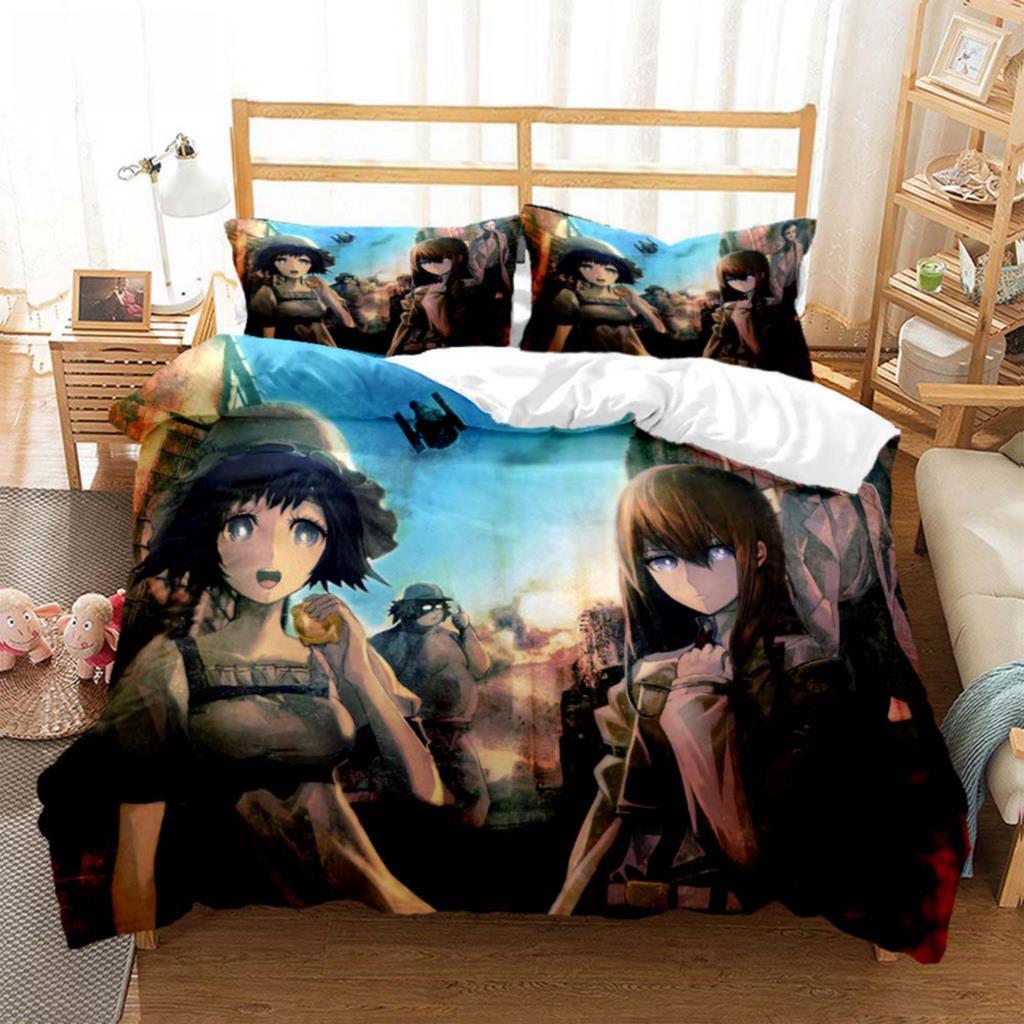 Steins;Gate Bedding Set Single Twin Full Queen King Size Bed Set Adult Kid Bedroom Duvet Cover Sets 3D Print Anime Bed Sheet Set