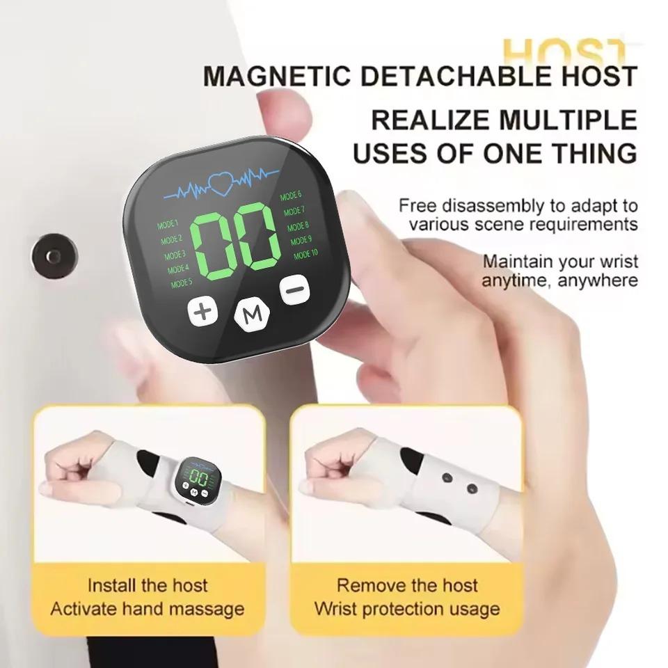EMS Elektrický masážní přístroj na ruce a zápěstí 10 režimů vibrační masáže 29 úrovní masáže rukou Dobíjecí chránič zápěstí obal
