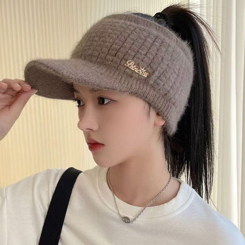 Women S Warm Ponytail Open Top Knit Hat Autumn Winter Versatile