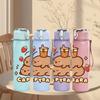 1PC Capybara Relax Fruit Cute Cartoon 750ml Color Plastic Sports Water Bottle Leakproof Flip Straw Lid Suitable for Sports Office Home Use