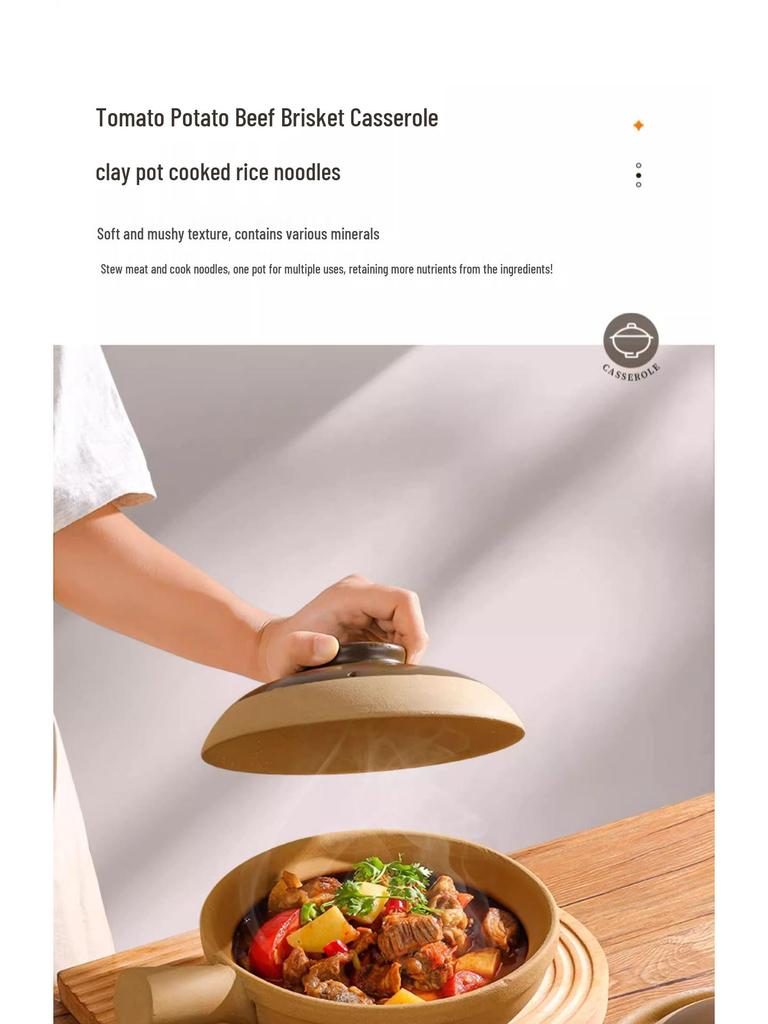 Unglazed, High-temperature, Single-handle Clay Pot for Claypot Rice; Dry-heat Resistant, Perfect for Home or Commercial Use.