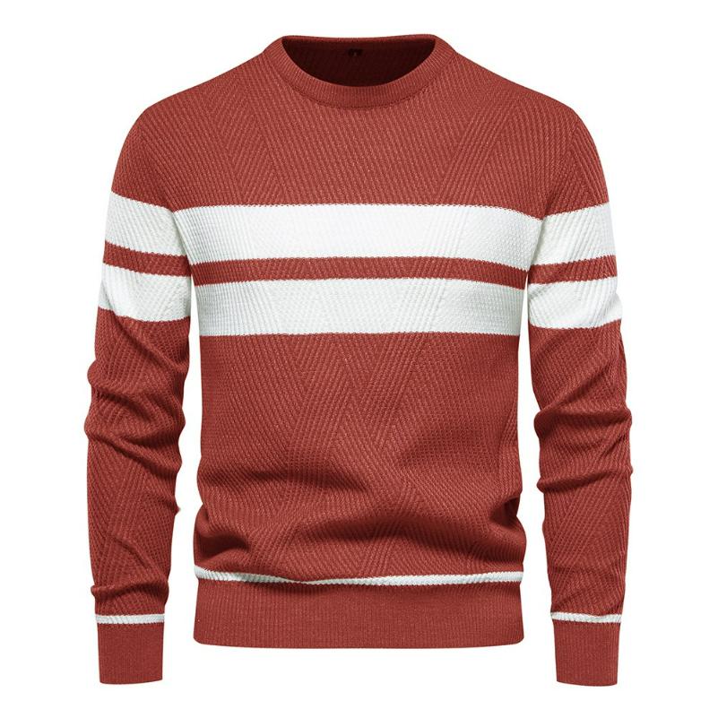 Autumn and Winter Men's Casual Striped Men's Sweater Pullover Color Matching Round Neck Men's Sweater