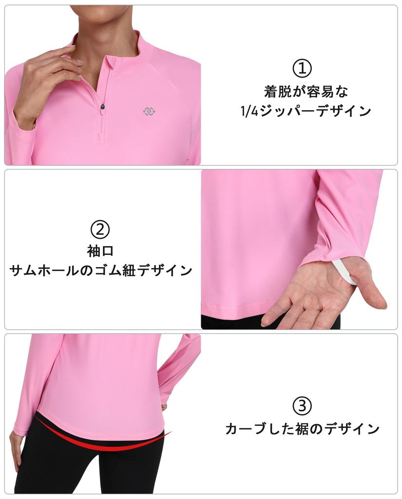 YIRUIYA Long Yoga with Thumb UV Fitness Running Women's Half-Zip T-Shirt, Sleeve, Top, Sportswear, Pilates, Holes, Stretch, Moisture-Wicking,