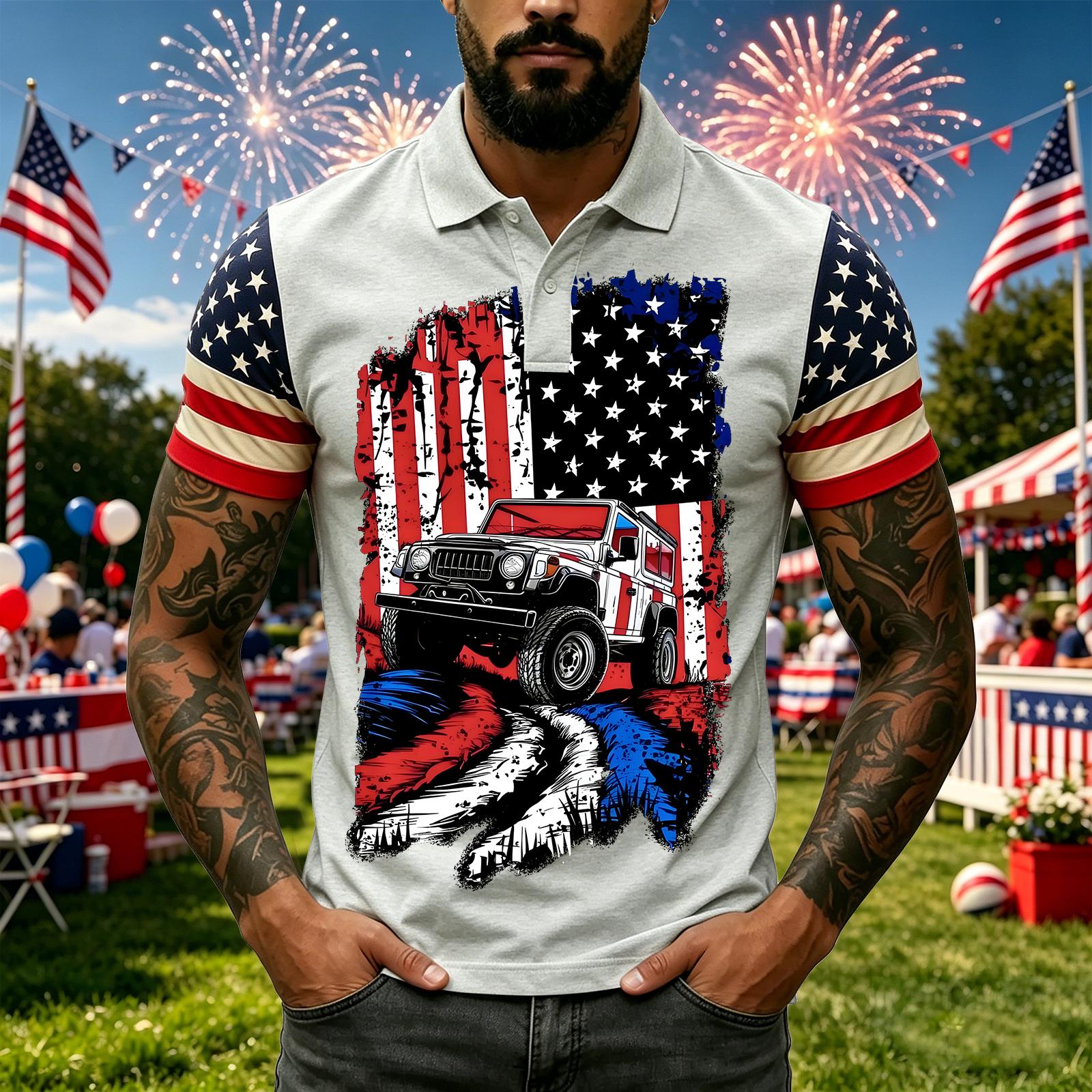 

Men s Casual Short Sleeve Polo Shirt with Independent Day Print Lightweight Breathable Summer Top Classic Fit Durable Material XXXL