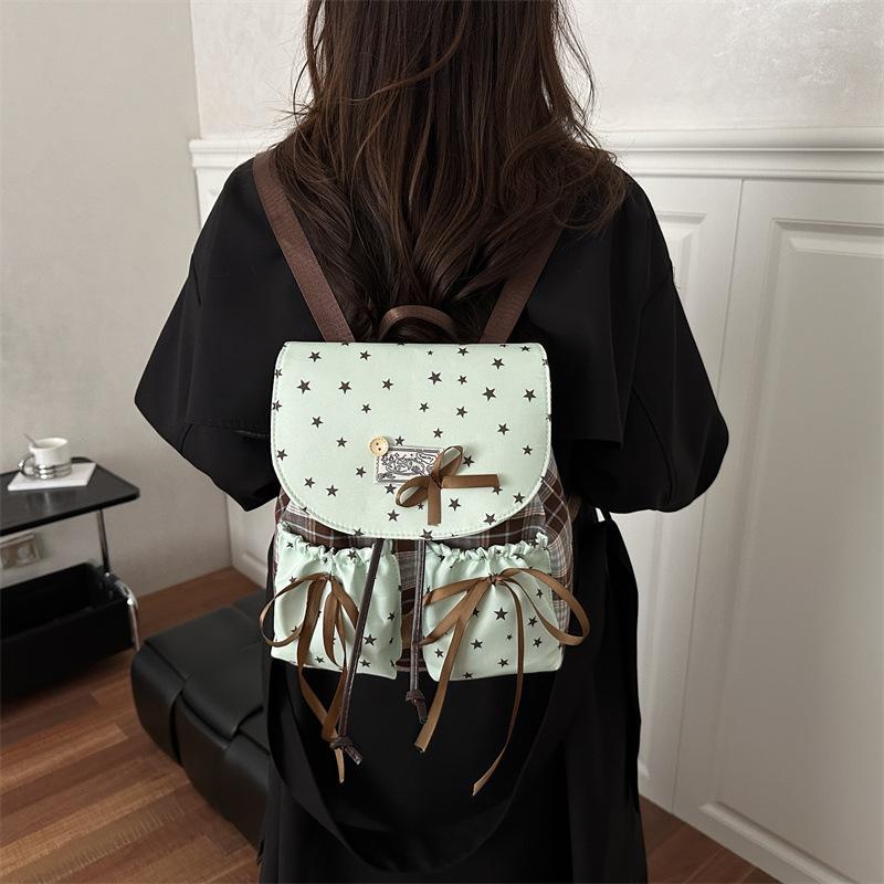 New Korean Polka Dot Star Fashion Trend Versatile Backpack Women's Small Backpack Drawstring High Value Backpack