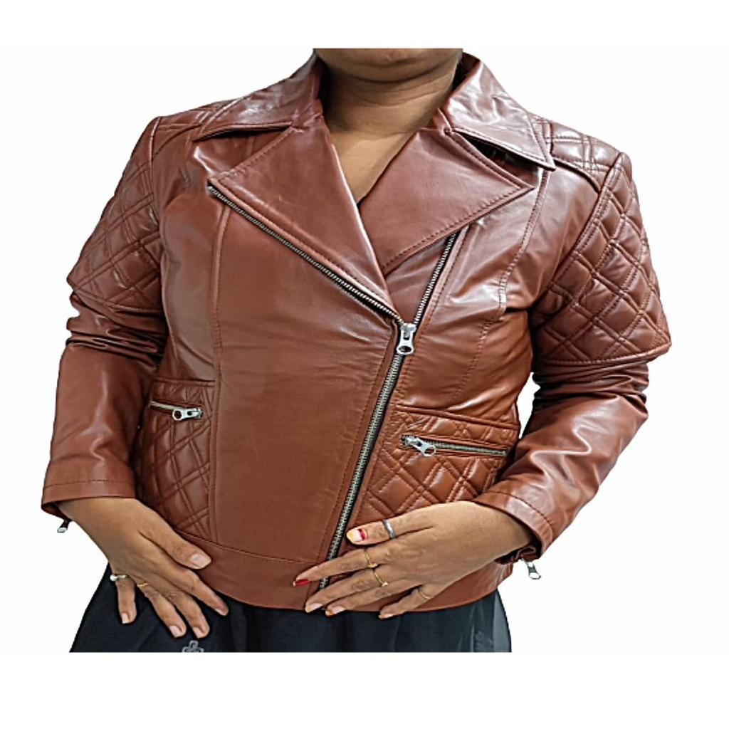 Women's Brown 100% Genuine Soft Leather Quilted Biker Jacket, Women's Brown  Lambskin Leather Slim Fit Moto Jacket, Ladies Jacket, Wife Giftv