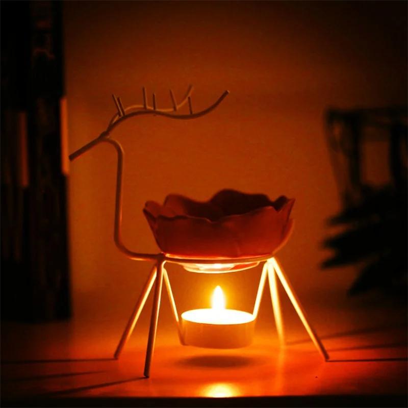 Stainless Steel Reindeer Tea Light Candle Incense Burner Candle Holder Aroma Burner Essential Oil Lamp Living Room Decoration