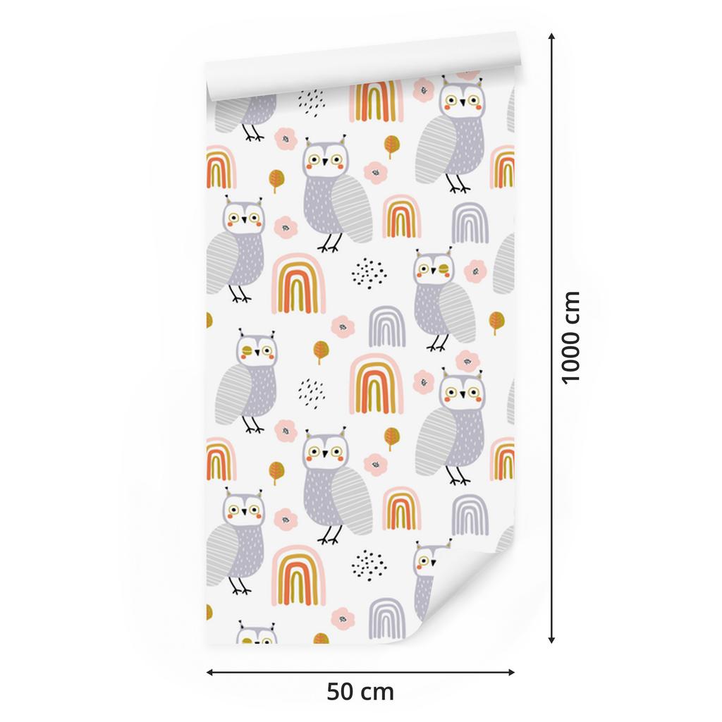 Wallpaper Owls flowers leaves for living room and bedroom 50x1000