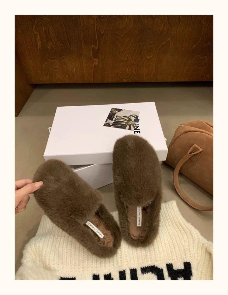 2025 Autumn and Winter New Internet Celebrities Simple and Gentle Imitation Mink Hair Bag Head Half Slippers Plush Slippers Women's Wear