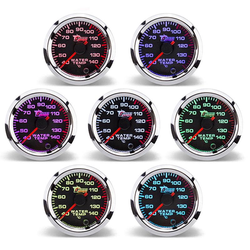 2 Inch Auto Car Water Temp Gauge Stepper Motor 7 Colors BackLight  40-140 Celsius Joint Pipe Temperature Meter With Sensor
