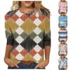 Women's Fashion Casual Temperament Irregular Color Patchwork Printed Seven-quarter Sleeve Blouse