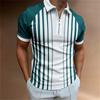 Men's Summer Short Sleeved Striped Zipper Polo Shirt Casual Sports Lapel Golf Top