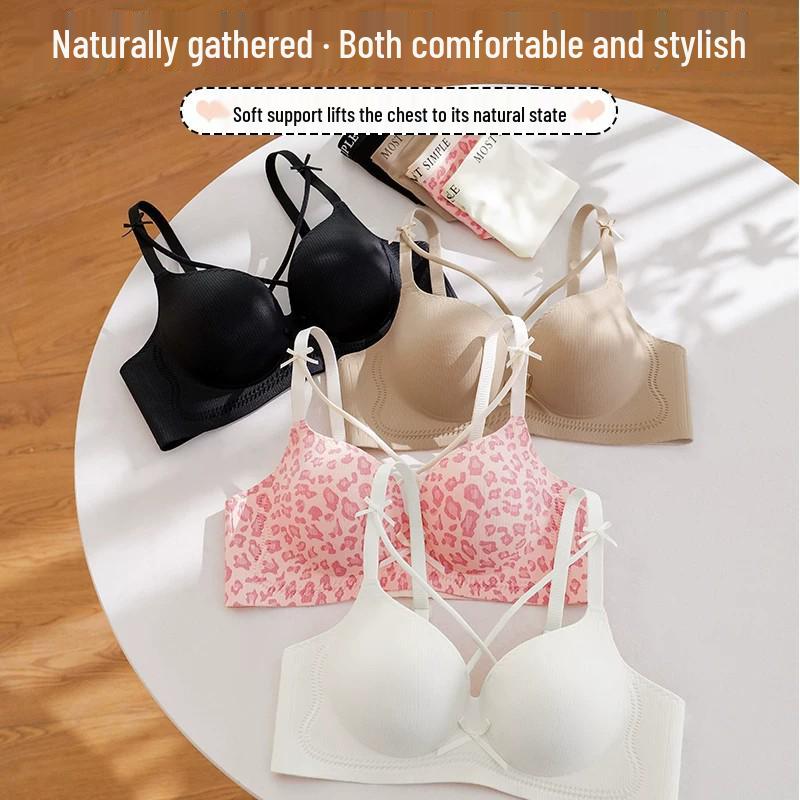 5cm Thickened Wire-free Leopard Print Bra for Enhanced Display and Comfort
