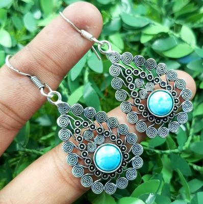 Larimar Gemstone 925 Sterling Silver Plated Girl's Hook Earrings Jewelry PQY-IJ339