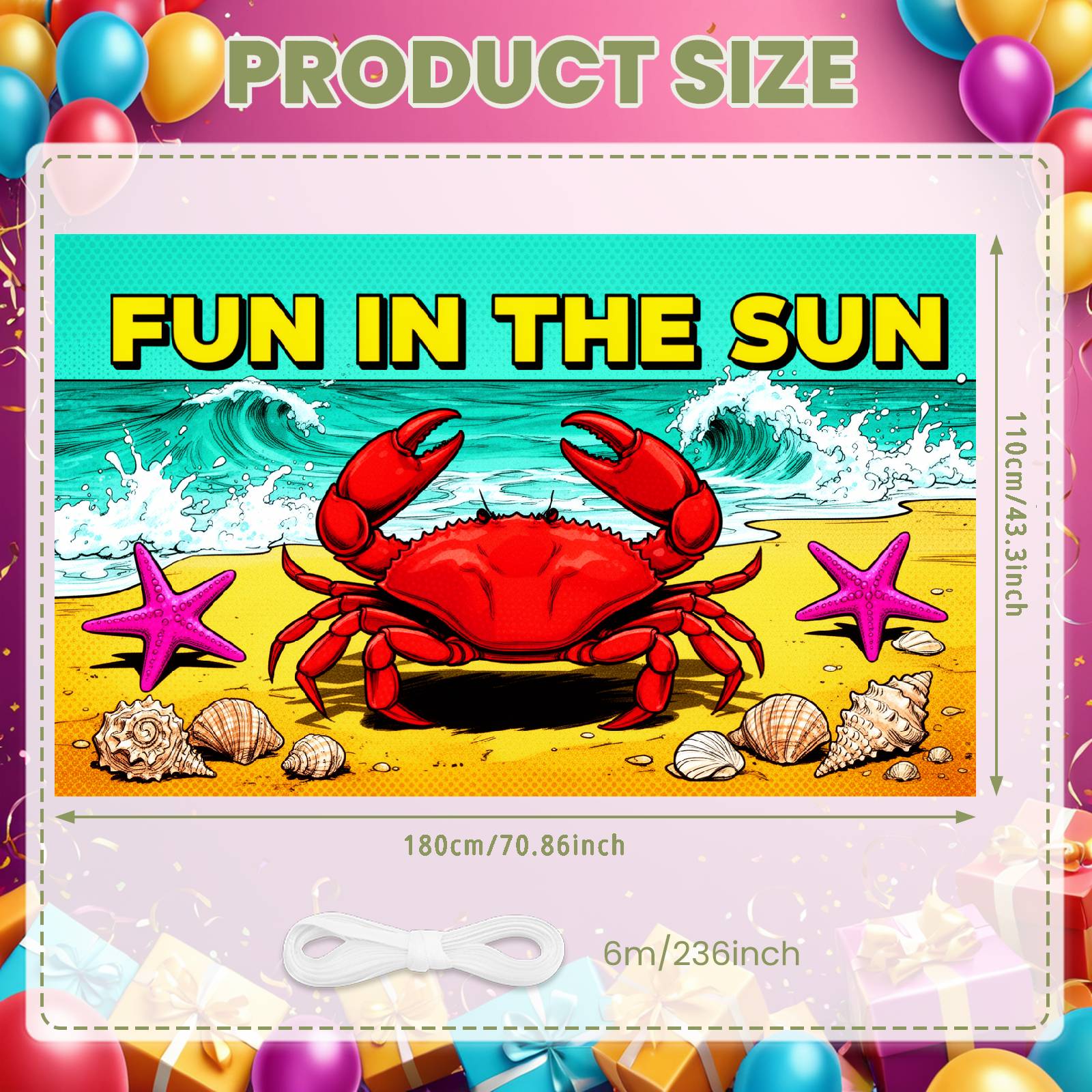 Beach Party Display Comic Design Beach Event Banner Fun In The Sun Banner Ocean Themed Pattern Crab Themed Backdrop