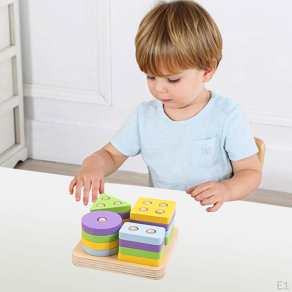 Wooden Stacking Toys Building Geometric Stacker Toddler Learning Educational