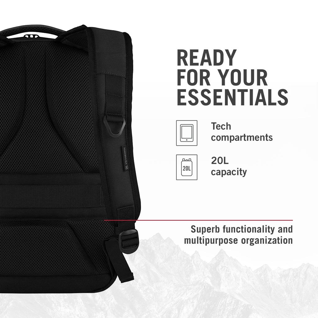 Victorinox Vx Sport EVO Compact with Laptop Bottle and Trolley Black Backpack, Multifunctional, 20L, 16-inch Sleeve, Holder, Sleeve, (Product Code