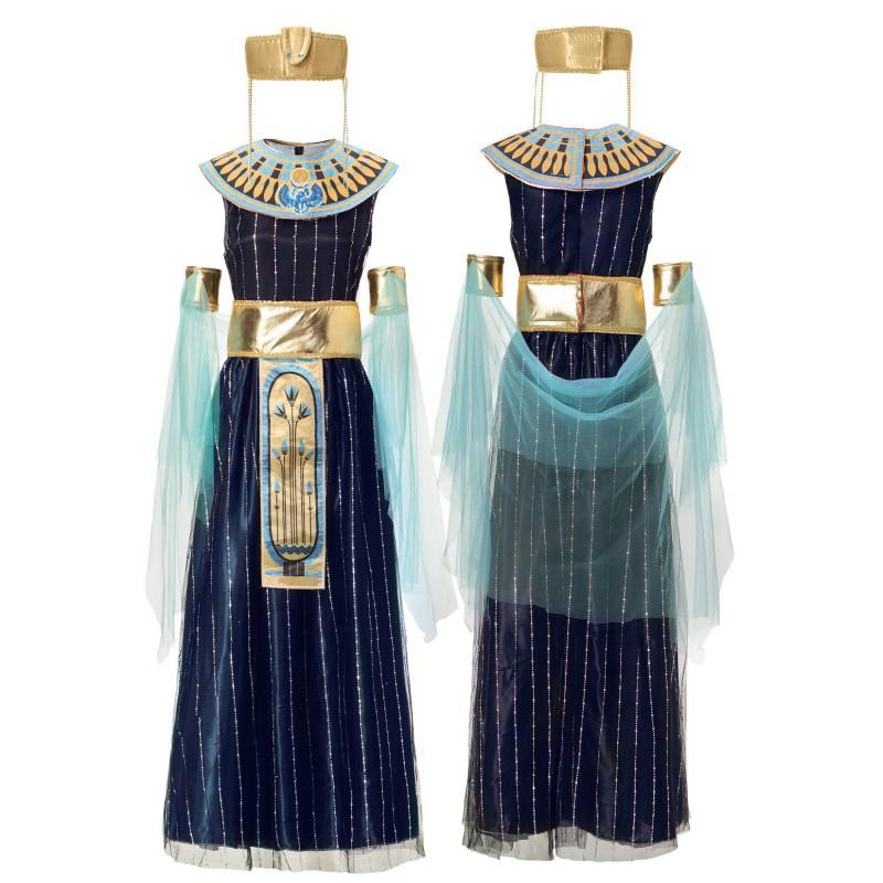 Egyptian Greek Goddess Costume Dress With Headdress Necklace Cape Belt Halloween Cosplay Stage Performance