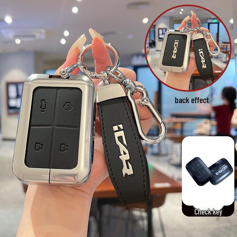 Chery iCAR V23 Key Case: Smart Bluetooth Remote Protective Metal Leather Cover