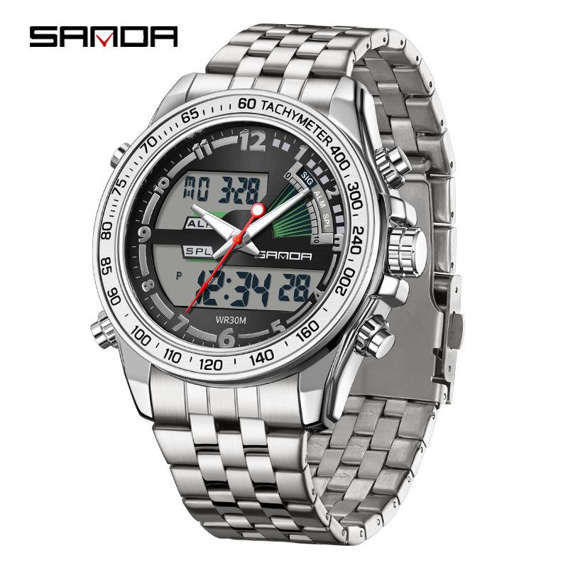 Sanda Men s Multifunctional Waterproof Sports Watch with Luminous Steel Band