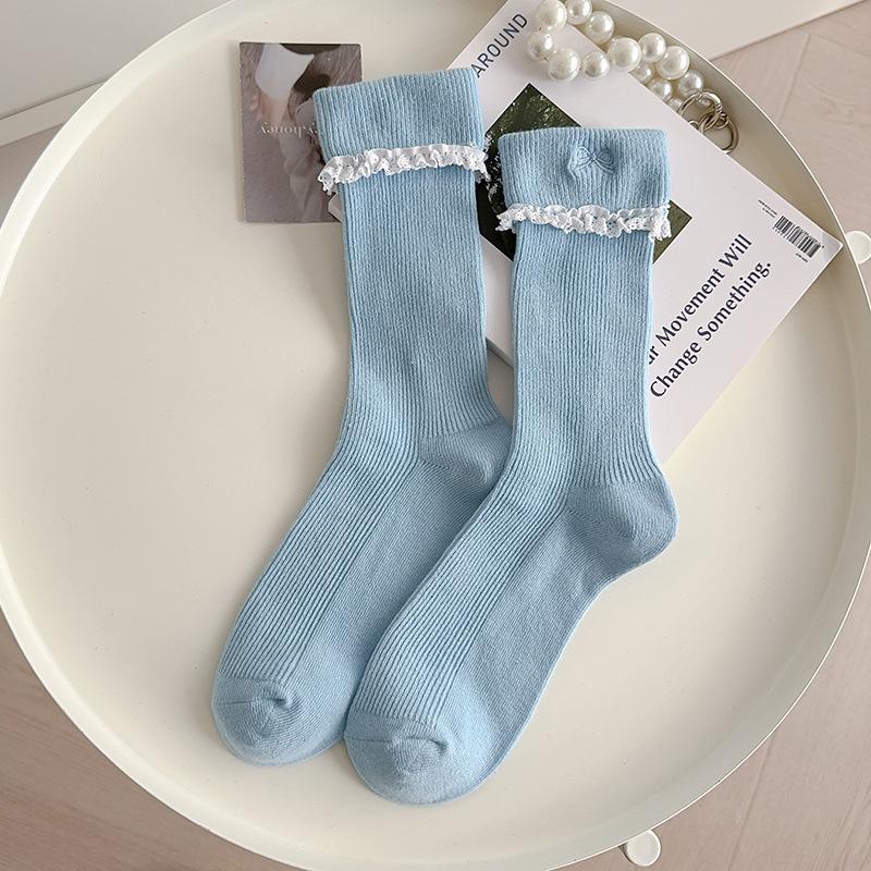 Simple All-Match Girly Cotton Socks Lace Bow Sweet Sock Casual Breathable Sweat-Wicking Mid-Tube Socks  Accessories Gifts
